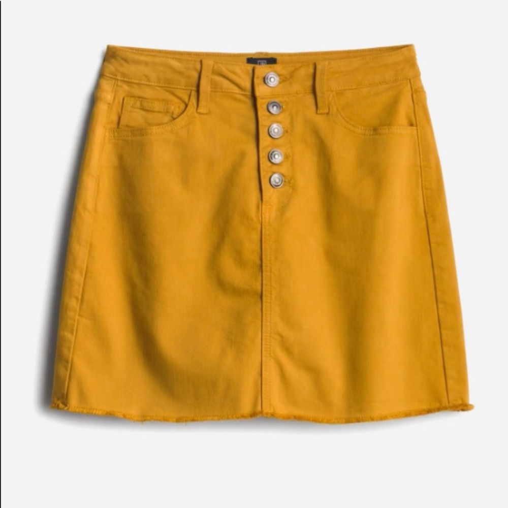 Mustard Button Fly Denim Mini Skirt - Size M (Never worn; tags removed)